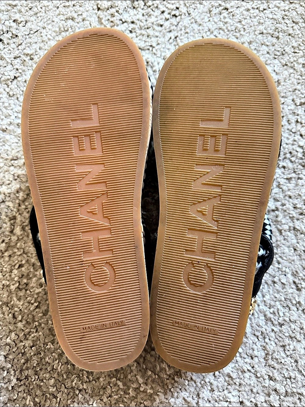 Chanel Cord Lambskin Quilted Logo Sandals Black & White - Picture 3 of 4
